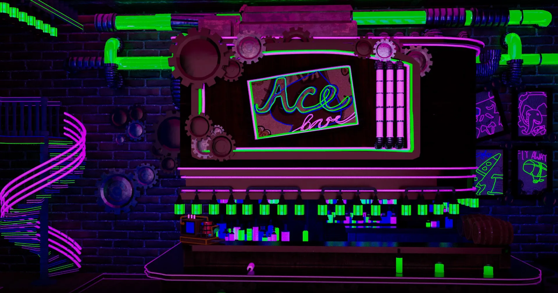 Cyberpunk Bar environment hero render