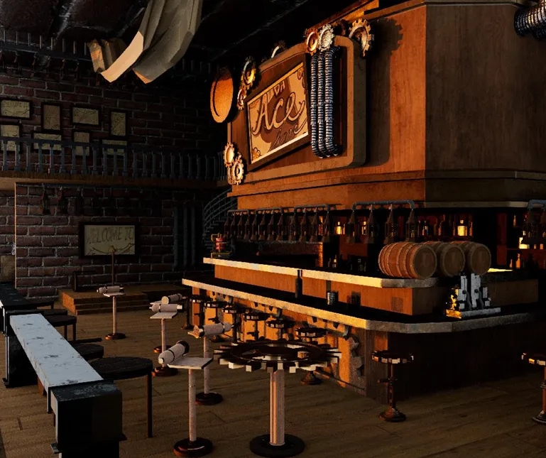 Cyberpunk Bar environment artwork, view 2